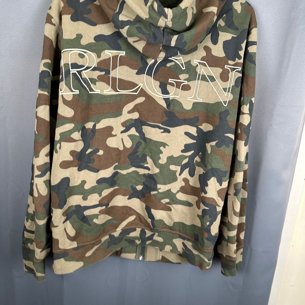 True Religion Mens Camo Full Zip Hoodie TRUE RLGN Embroidered Green Brown XL - Picture 10 of 10